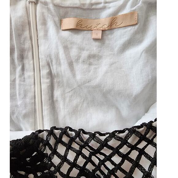 Hutch Off the Shoulder Cap Sleeve Dress – Black Mesh Leaf Overlay Size 6 - Picture 9 of 10